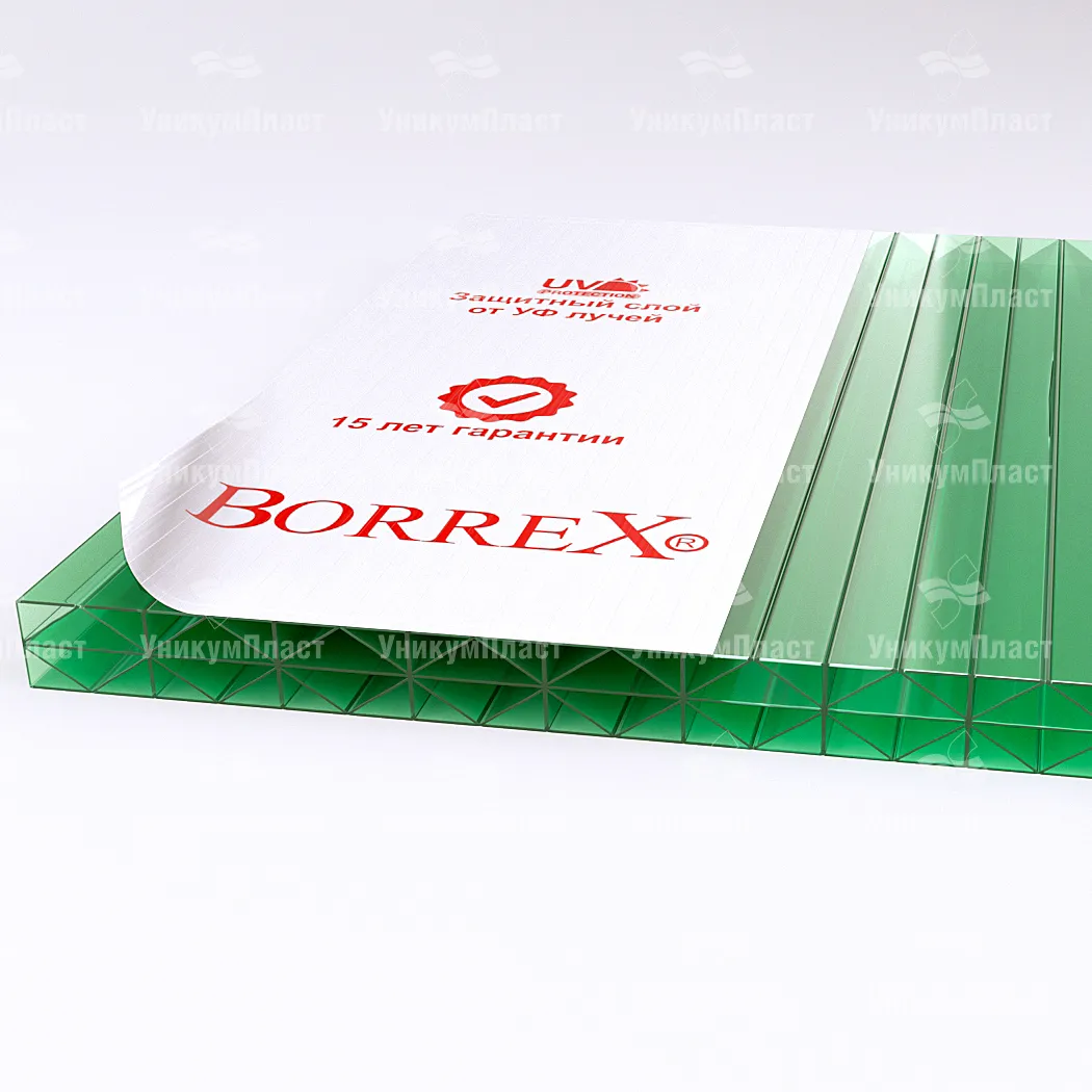 Сотовый поликарбонат 16 мм Borrex 3RX зеленый фото