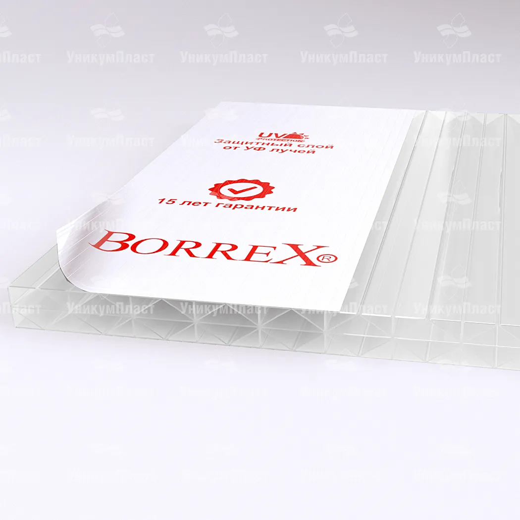 Сотовый поликарбонат 16 мм Borrex 3RX прозрачный фото
